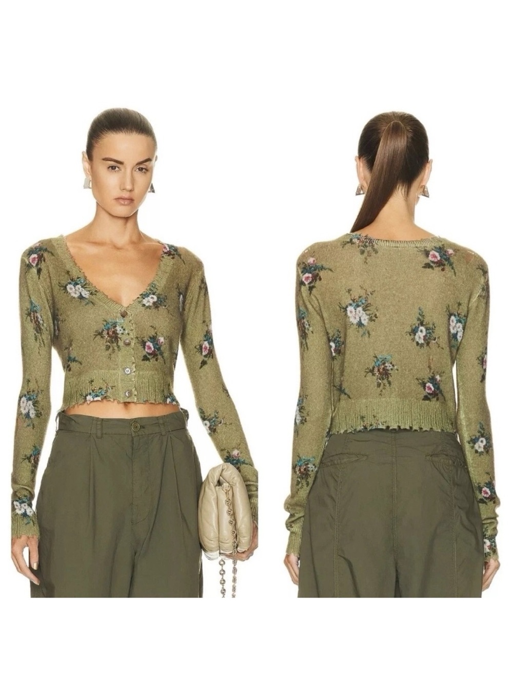 R13 cashmere floral cropped cardigan